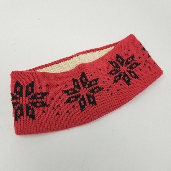 Vintage Winter Snow Ear Warmer Headband Snowflake Pattern Pink - Picture 7 of 9